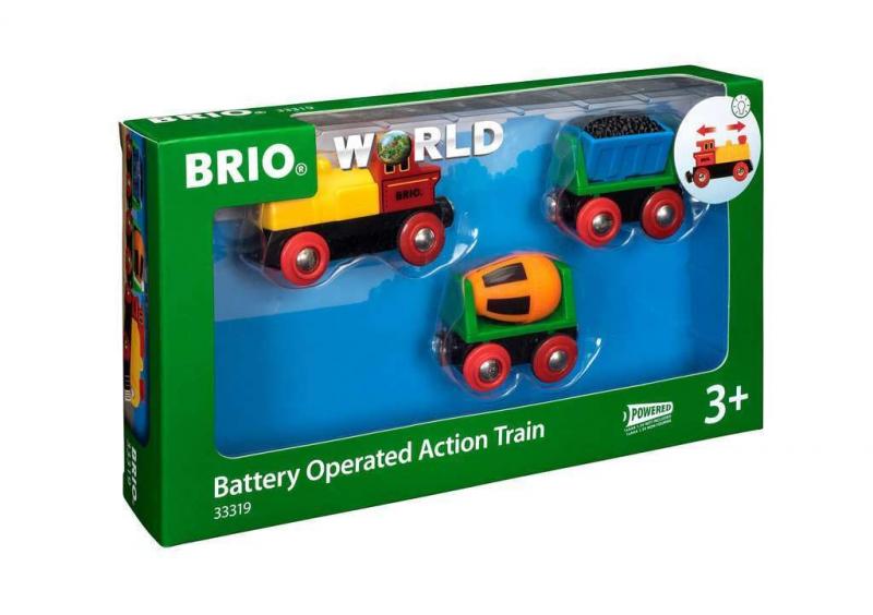 BRIO (ブリオ) WORLD バッテリーパワーアクショントレイン [全3ピース] 対象年齢 3歳~ (電車のおもちゃ 木のレール 電動 機関車) 33319