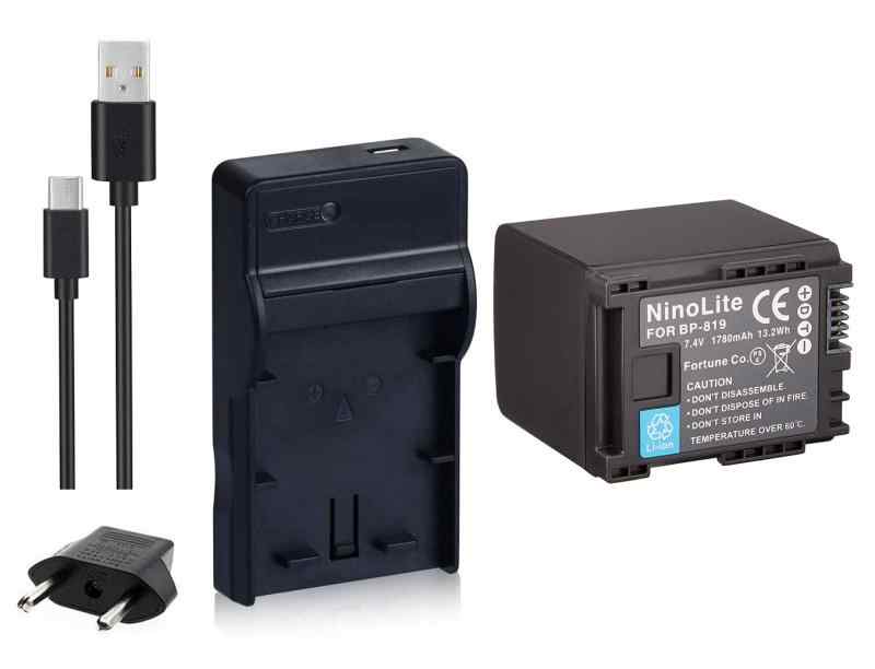 NinoLite 3点セット BP-819 / BP-819D 互換 バッテリー +USB型 充電器 +海外用交換プラグ 、キャノン Canon 対応 dc26bp819_t.k.gai