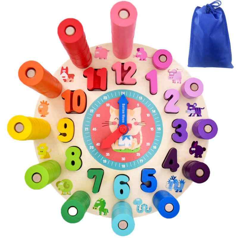 Button Moon モンテッソーリ 時計 積み木 おもちゃ 時間学習 パズル 子供 知育玩具 セット 数字や時間のパズル クロック教具 カラー認識
