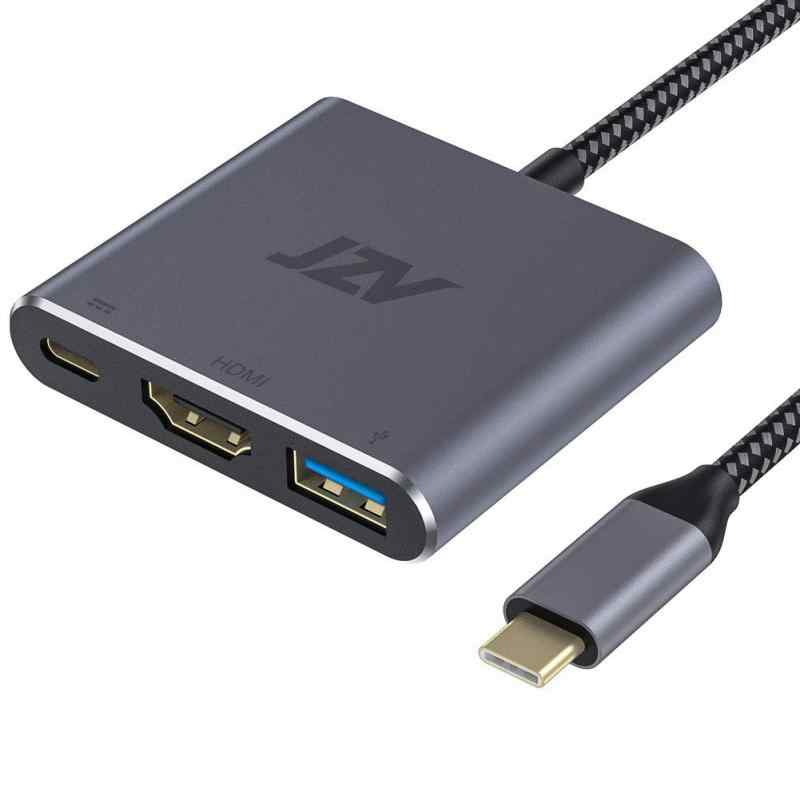 USB C toアダプターHDMI-4K HDMI出力 USB 3.0ポート USB-C充電ポート (グレー)