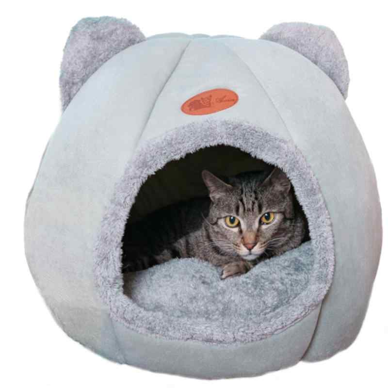[NSK］猫ベッド ペットベッド キャットハウス ドーム型 暖かい ふわふわ 寒さ対策 室内用 洗える クッション付 (L)