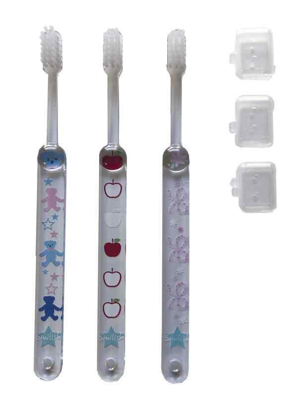子ども歯ブラシ(キャップ付き) 女の子3本セット アップル ABCくま フラワーリボン柄