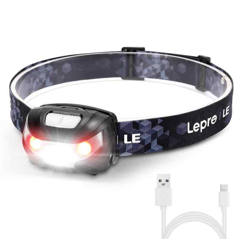 Lepro ヘッドライト 充電式 ledヘッドライト 釣り ヘッドランプ 登山 USB充電 白＆赤 ledライト 高輝度【明るさ150ルーメン/5つ点灯モー