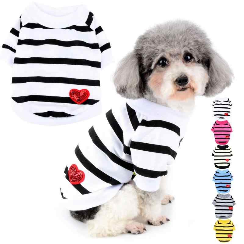 ZUNEA 犬服 Tシャツ 春 夏 小型犬 ボーダー柄 タンクトップ 綿製 おしゃれ かわいい スパンコール ハート柄 シャツ 可愛い 柔らかい ドッ
