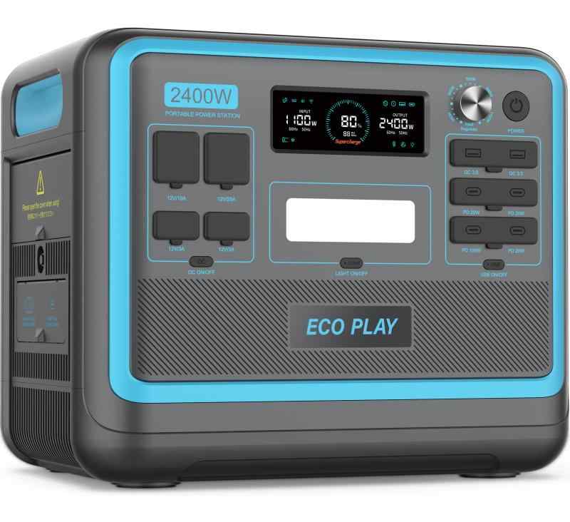 Eco Play ポータブル電源 大容量 2048Wh/2400W 高出力 リン酸鉄リチウム電池 入力電力調整可能 無停電電源装置(UPS)搭載 最速1.5時間満充