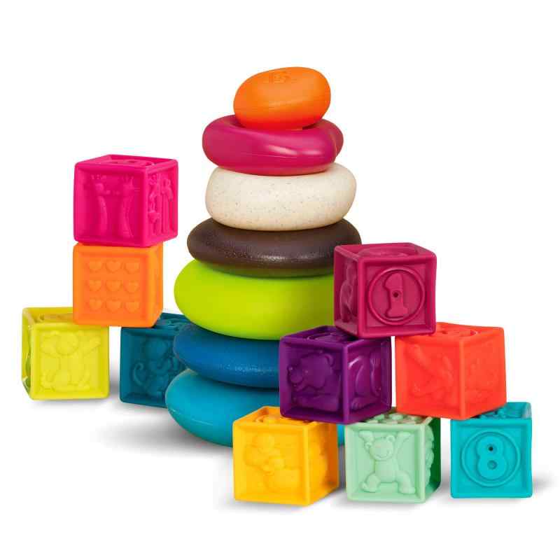 B.toys ソフトブロック 数字 & イラストつみき つみき 10個 輪っかのおもちゃ 5個 知育玩具 おもちゃ ベビー 人気 誕生日プレゼント 6ヶ月