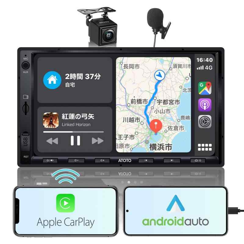 ATOTOインダッシュダブルディンデジタルメディアカーステレオ-SA102スターター-CarPlay＆Android Auto対応-Bluetoothハンズフリー/オーデ