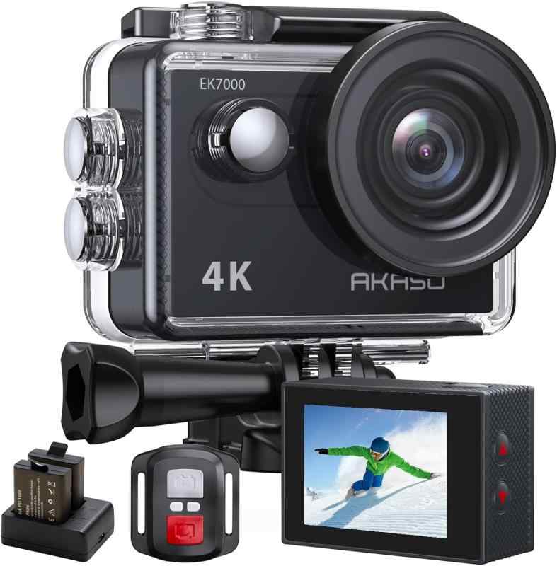 AKASO アクションカメラ 4K 2000万画素 水中カメラ WiFi搭載 外部マイク対応 30M防水 HDMI出力 170度広角レンズ リモコン付き 1050mAhバ