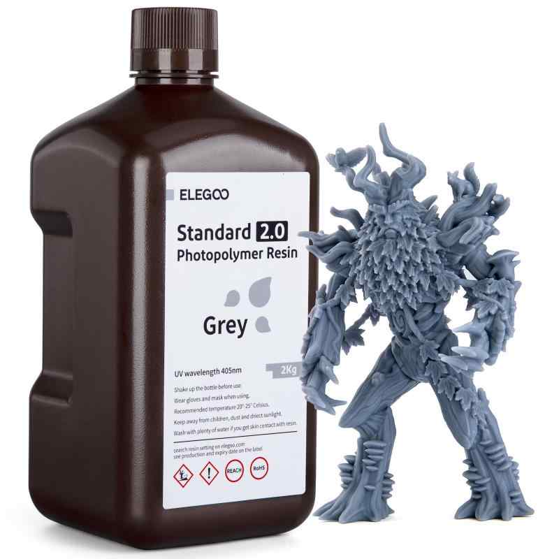 ELEGOO 光造形3Dプリンター用 UVレジン 光硬化可能樹脂 3Dプリンタ向け (2000g, 灰色2.0)