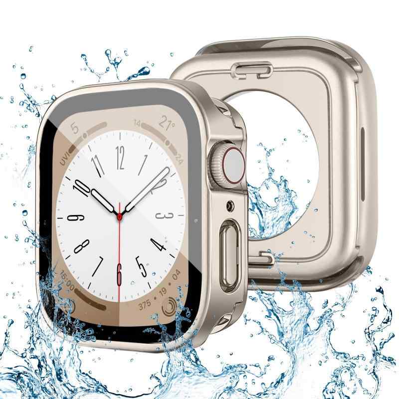 【2 in 1防水設計】POLINK 対応 アップルウォッチ カバー Series 9/8/7/SE/6/5/4 45mm PC素材 強化ガラス 対応 Apple Watch カバー防水