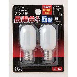 エルパ(ELPA) ナツメ球ロング 電球 照明 E12 5W ホワイト G-L10NB(W)