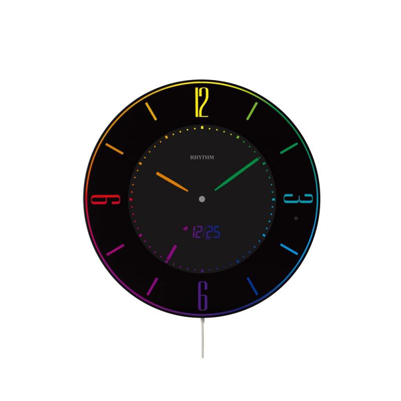 リズム(RHYTHM) 掛け時計 置き時計 電波時計 365色 LED 推し色 変更機能付き 黒 イロリア (Iroria) 8RZ197SR02 φ27x2.1cm