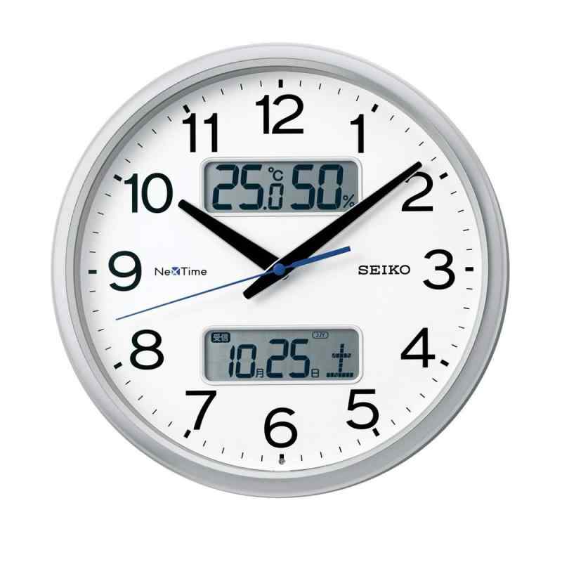 セイコー クロック 掛け時計 オフィスタイプ 電波 アナログ カレンダー 温度 湿度 表示 セイコーネクスタイム 06:銀色メタリック 02:直径