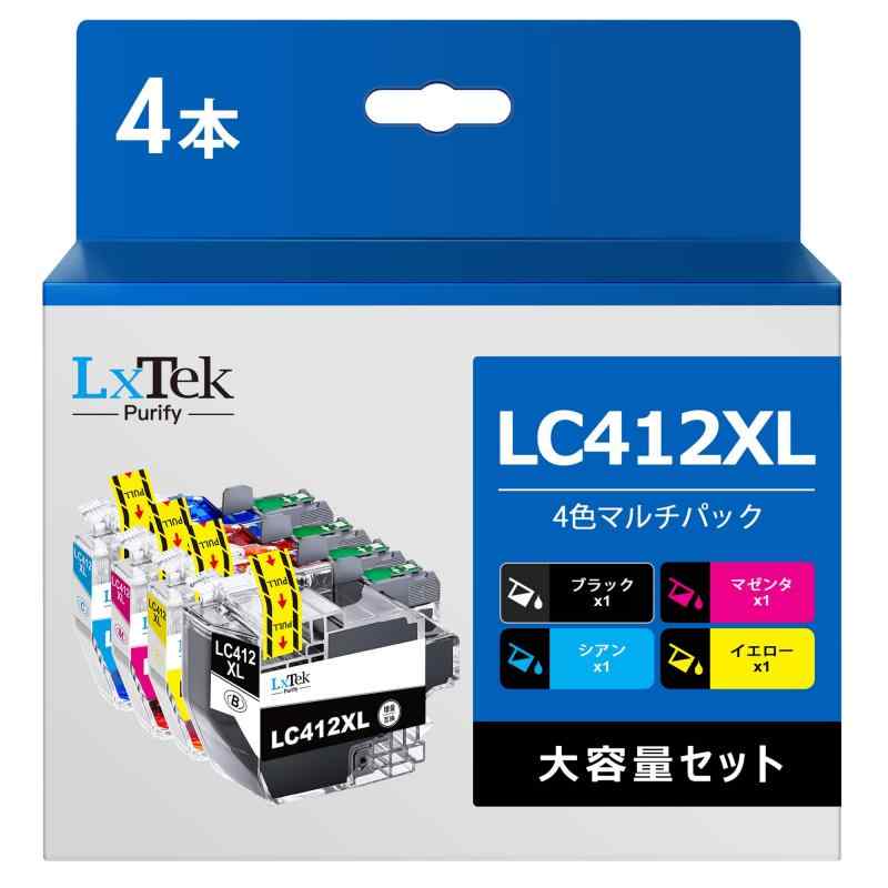 LxTek Purify LC412XL 4本セット 互換インクカートリッジ LC412-4PK ブラザー (Brother) 対応 LC412BK インク 対応型番: MFC-J7100CDW MF