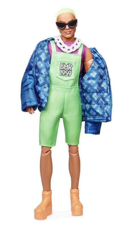 Mattel - Barbie BMR1959, Ken with Neon Hair and Overalls and Puffer Jacket and Doll Stand, African American
