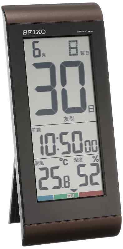 セイコー クロック 掛け時計 置き時計 兼用 日めくりカレンダー 電波 デジタル 温度 湿度 表示 (茶メタリック)